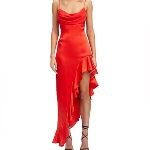 NWT Bardot cowl ruffle Elegant Evening Dress with slit